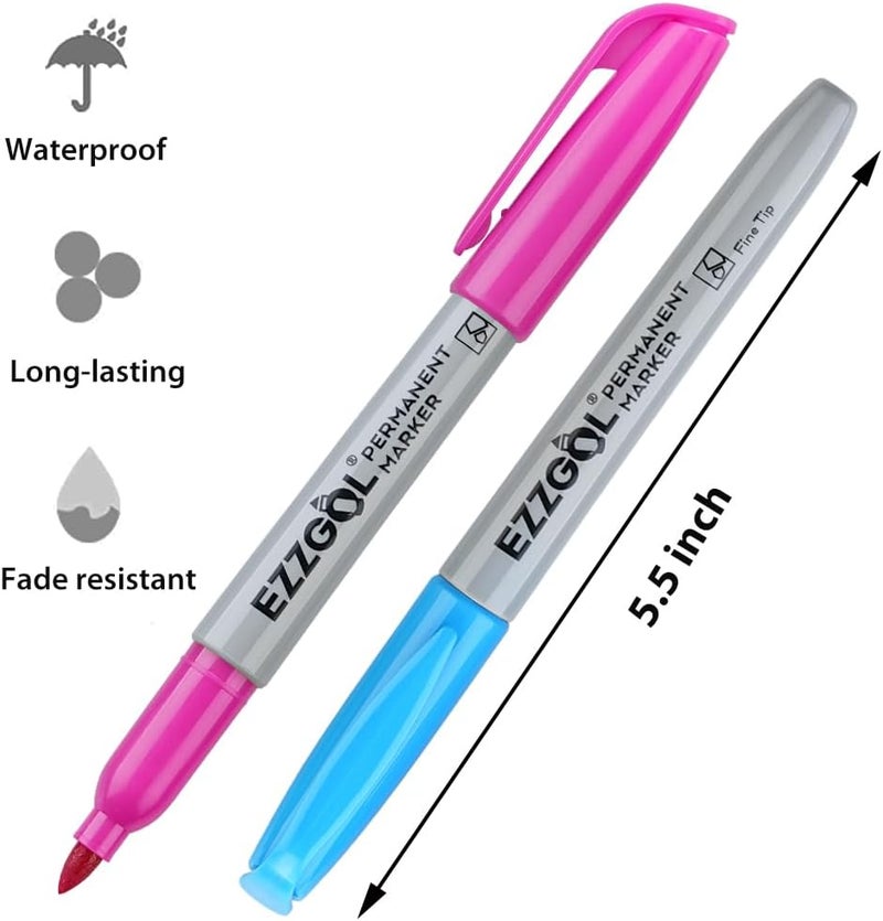 Ezzgol Markers دائمة بالجملة، عبوة Markers دائمة مكونة من 72، 12 لون متنوع، Markers دائمة ذات نقطة رفيعة لتلوين البالغين كمستلزمات مكتبية ومدرسية - Image 3